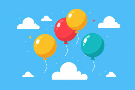 Balloons in the sky with clouds. Flat style vector illustration.の素材
