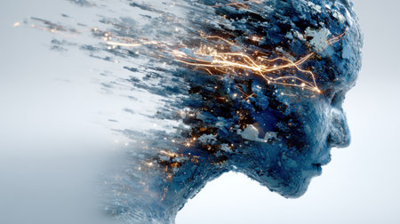 Futuristic abstract image of a human head. 3d renderingの素材