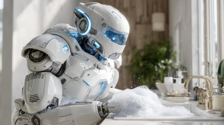 Astronaut in the kitchen with snow. 3d rendering.の素材