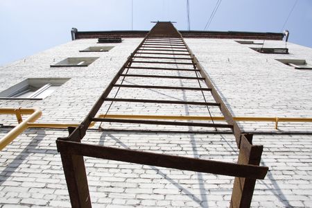 emergency stairs on an apartment house wallの写真素材