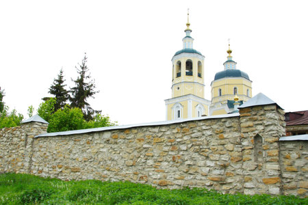  cloister behind a fence. Instead of the sky a white backgroundの写真素材
