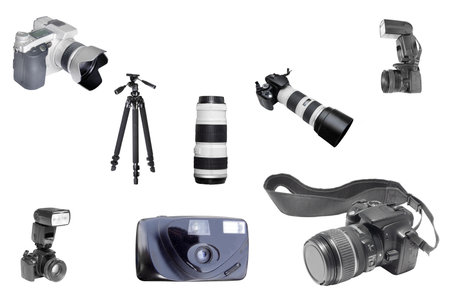 Th eimage of foto equipment under the white background