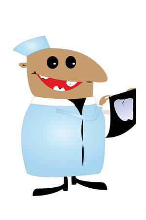 caricature of dental, who scrutinizes X-ray image. He has bad teeth in his own mouth. のイラスト素材