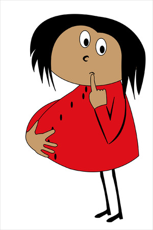 caricature of a pregnant girl under the white backgroundのイラスト素材