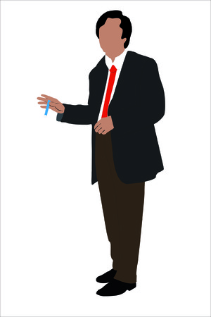 Vector illustration of businessman with a pan in a hand under the white backgroundのイラスト素材