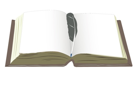 Vector illustration of old book and the feather on itのイラスト素材