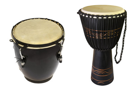The image of ethnic african drums under the white background