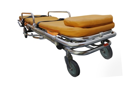 The image of stretcher under the white background. Focus is under front part of stretcherの写真素材