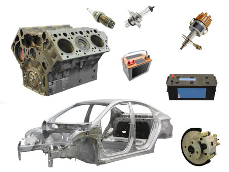 The image of different car spare parts