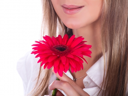 The image of woman's lips and the flowerの写真素材