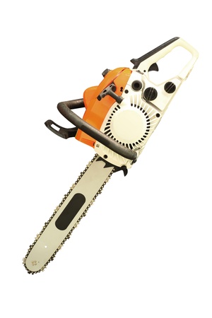 gasoline saw under the white backgroundの写真素材