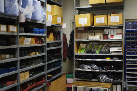 The image of warehouse and goods on the shelves