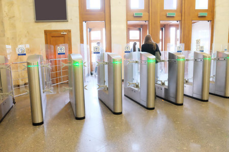 The image of turnstile at a railway vestibule