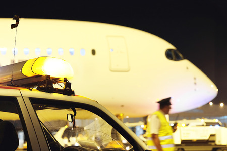 the image of a Passenger planes at the airport in the eveningのeditorial素材