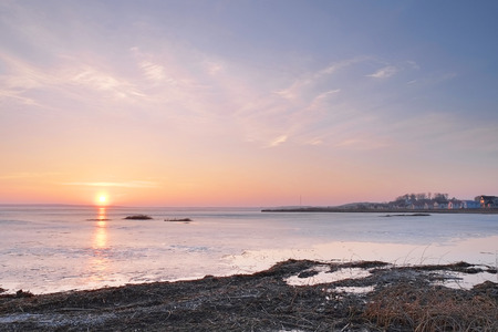 the image of a sunset on the lakeの写真素材