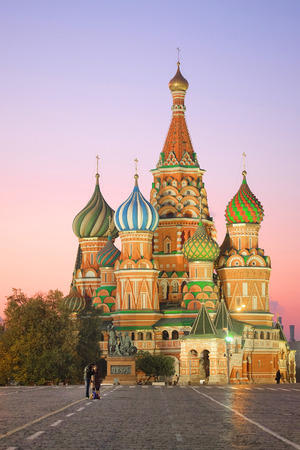 Cityscape with the image of night St. Basil Cathedral in Moscowのeditorial素材