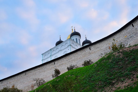 image of a Pskov Kremlin and the Trinity orthodox cathedral, Russia
