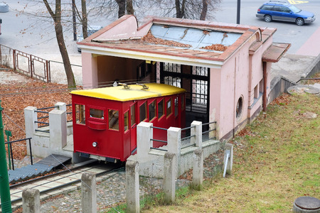 image of a Kaunas, Lithuanian - November, 17, 2014: funicular in the old town.のeditorial素材