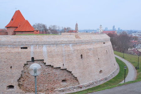 VILNIUS,LITHUANIA, November 17, 2014: Red bricks and stones fortification in old Vilnius city....
