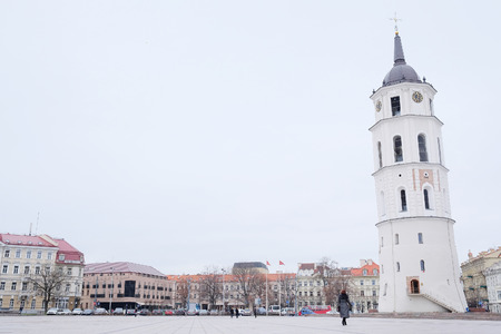 image of a VILNIUS,LITHUANIA, November 17, 2014: The Cathedral Square in Vilnius, Lithuania, Europeのeditorial素材