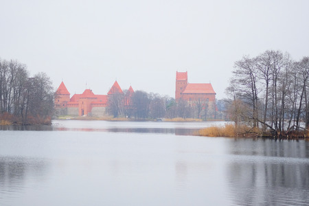 Lithuania, Trakai - November 17, 2014: Trakai Castle - Island castle in Trakai is a museum and a cultural center.のeditorial素材
