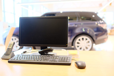 computer on the desktop in showroom