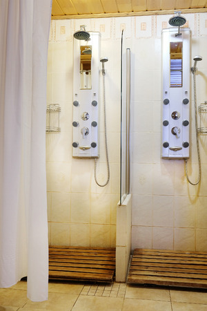 Two showers with hydro massage jetsのeditorial素材
