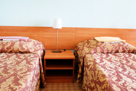 bed in motel roomのeditorial素材