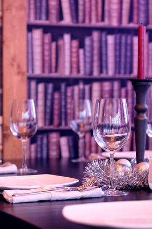 Empty glasses in restaurantの写真素材