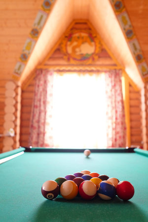 Pool table set up for start