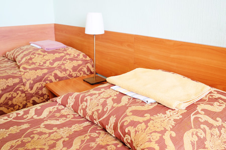 bed in motel roomのeditorial素材