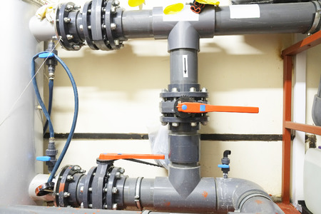 Water plastic pipes and valvesの写真素材