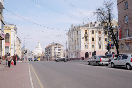 Bryansk, Russia, March, 28, 2015: Spring day. City streets. The city of Bryansk, Russia.のeditorial素材