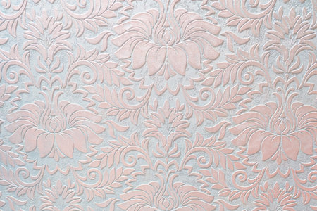 Embossed floral pattern on wallpaperの写真素材