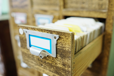Catalog cards in libraryの写真素材