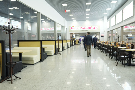 MOSCOW, RUSSIA  -  MARCH 26, 2015: Interior of the cafe "Chocolate" in Crocus City Mall. Crocus City complex (Mall, Expo, Hotels, Concert hall, Restaurants)のeditorial素材