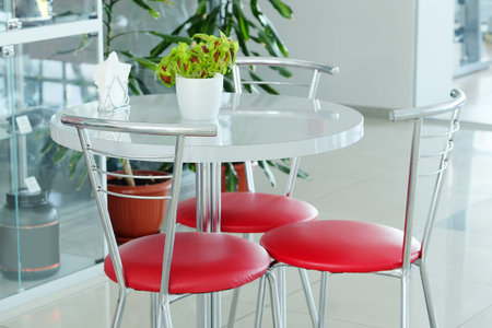 Interior with the image of an empty cafe tablesの写真素材