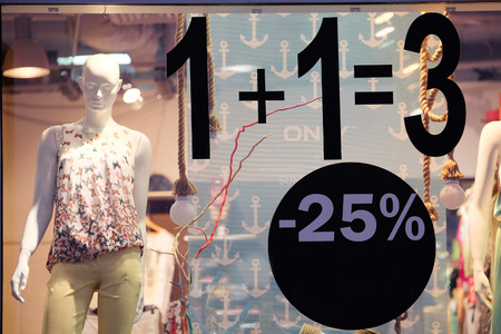 Signs of sale on a show windowのeditorial素材