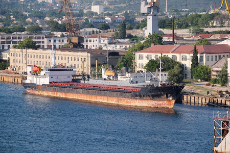 The image of cargo ships in the port of Sevastopol, Crimeaの写真素材