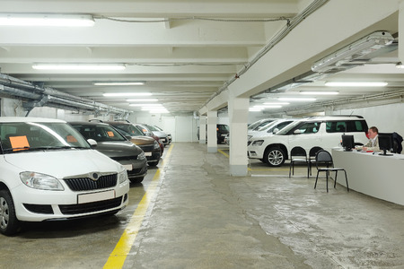 Tula, Rossia, September, 2, 2015: second-hand cars in dealer's showroom. In the conditions of an economic crisis more and more buyers get cars in the secondary marketのeditorial素材