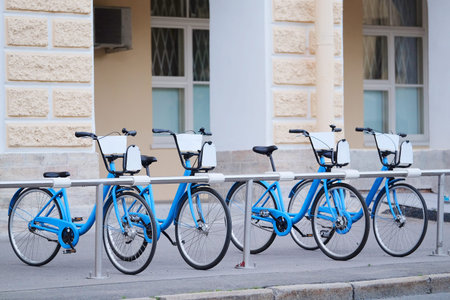 Bicycle Parking in the cityの写真素材