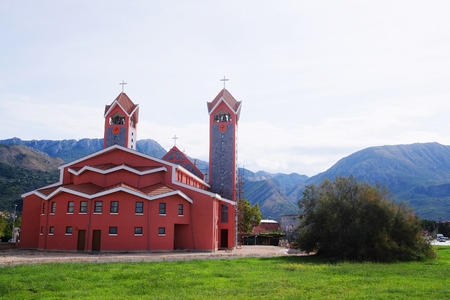 Landscape with the image of Catholic Cathedral in Bar, Montenegroの写真素材