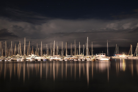Night landscape with the image of harborn in Bar, Montenegroの写真素材