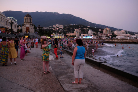Yalta, Crimea, 18, July, 2015: The Yalta embankment - the most popular place of resort of Yalta residents and tourists, one of the symbols of the Crimeaのeditorial素材
