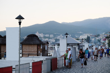 Yalta, Crimea, 18, July, 2015: The Yalta embankment - the most popular place of resort of Yalta residents and tourists, one of the symbols of the Crimeaのeditorial素材