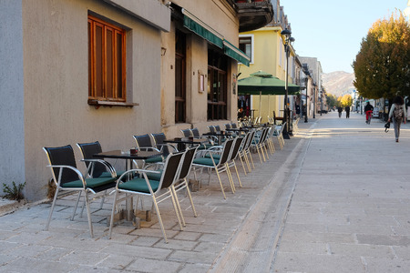Cetine, Montenegro, November, 4: Cafe on a pedestrian street in the center of Cetine - the old capital of Montenegroのeditorial素材