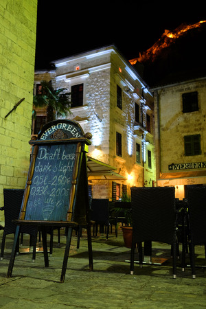 Kotor, Montenegro, November, 7, 2015: Street cafe in Old Kotor, Montenegro in the nightのeditorial素材