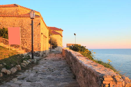 Streets of the Old Town in Budva, Montenegroの写真素材