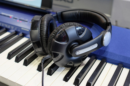 headphones isolated under the light backgroundの写真素材