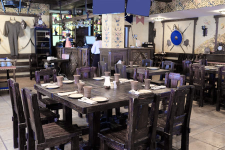 The interior of the restaurant in the old Russian styleの写真素材